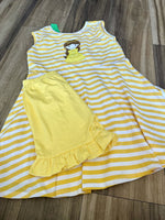 Princess stripe dress/ Yellow shorties set