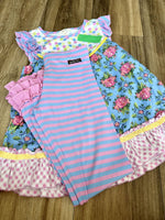 Flower dress/ stripe ruffle legging set