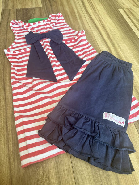 Stripe tank/ruffle shorties set