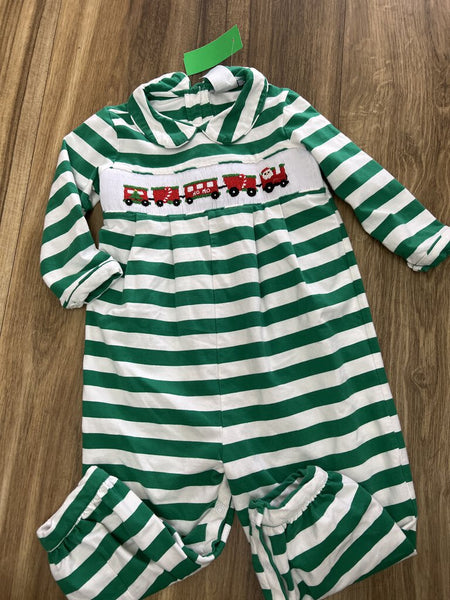 Stripe smocked train romper