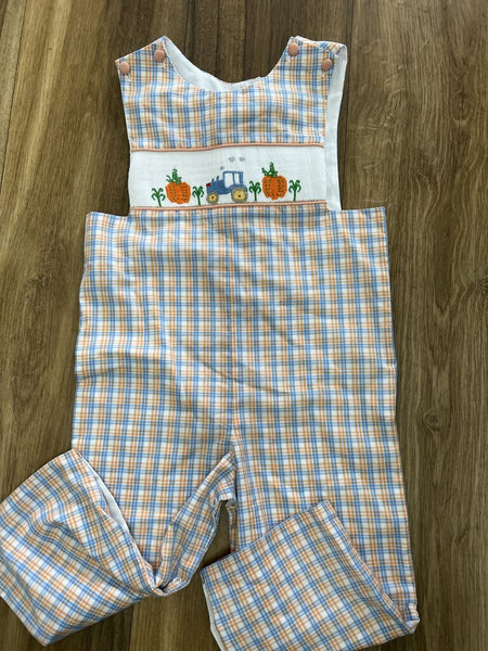 Plaid smocked Halloween romper